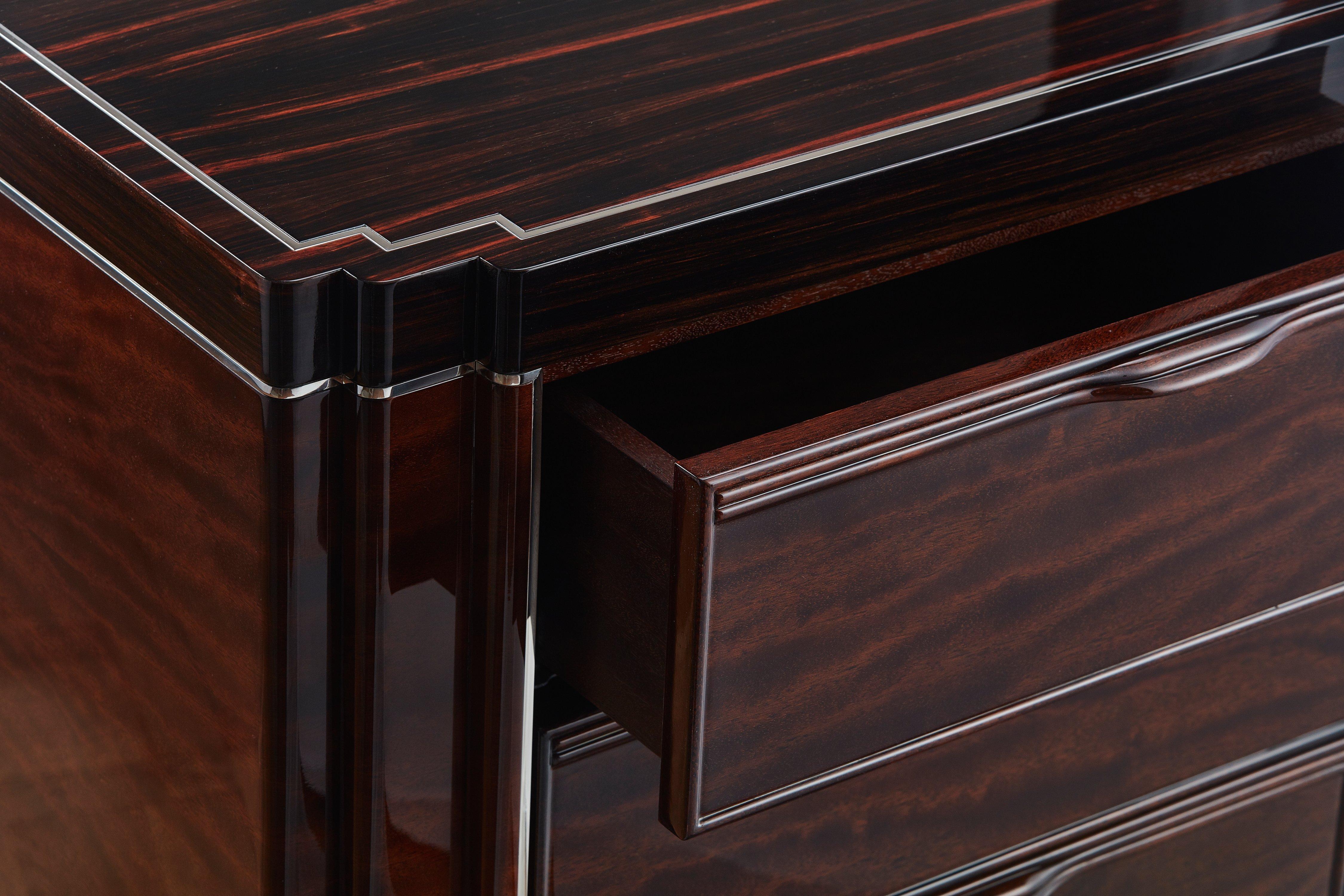 Art Deco Luxury Bedside Cabinet in Two-Tone Exotic Wood Veneer, Customizable For Sale
