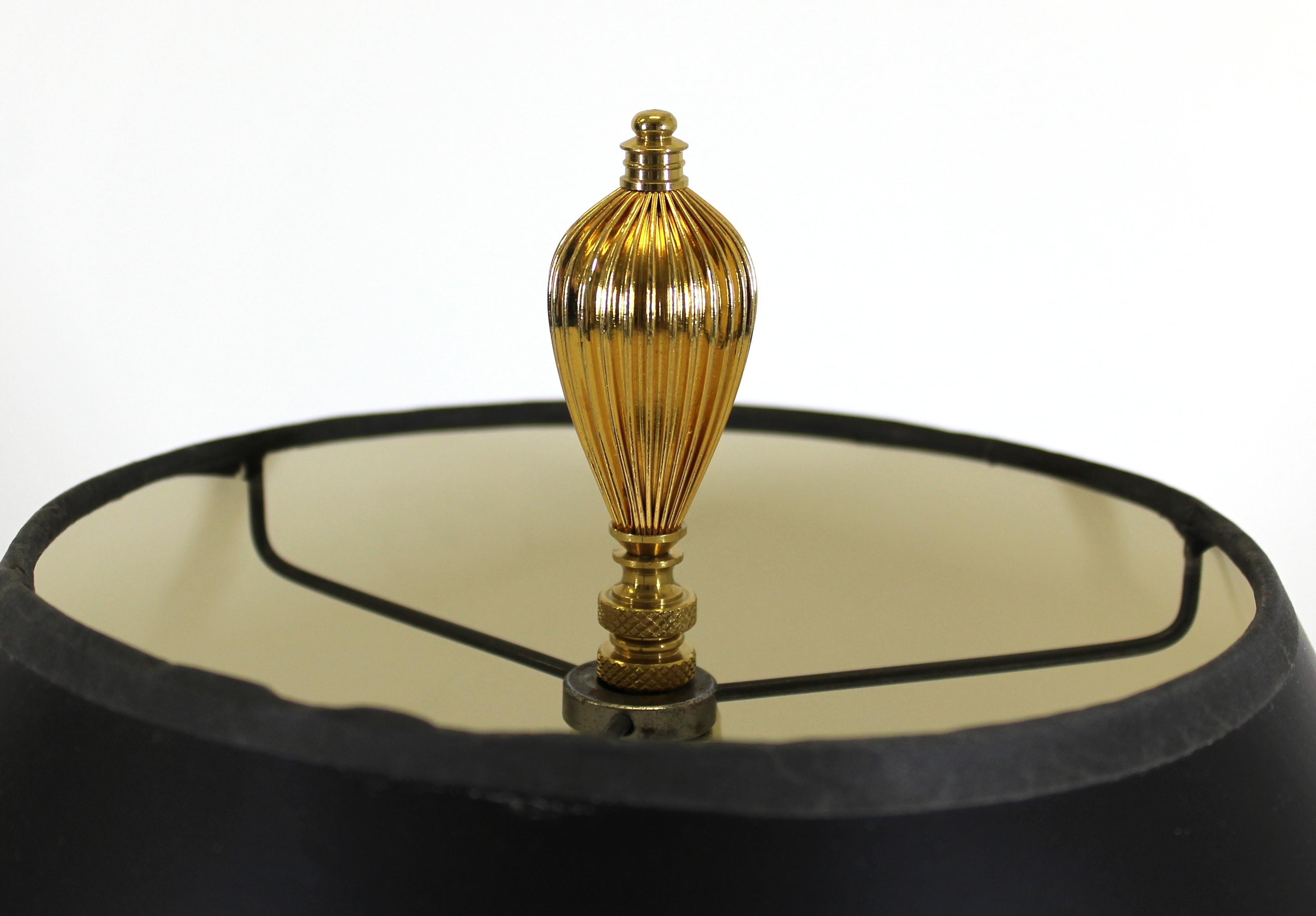 American Art Deco Black Glass Table Lamp with Brass Lion Heads 2