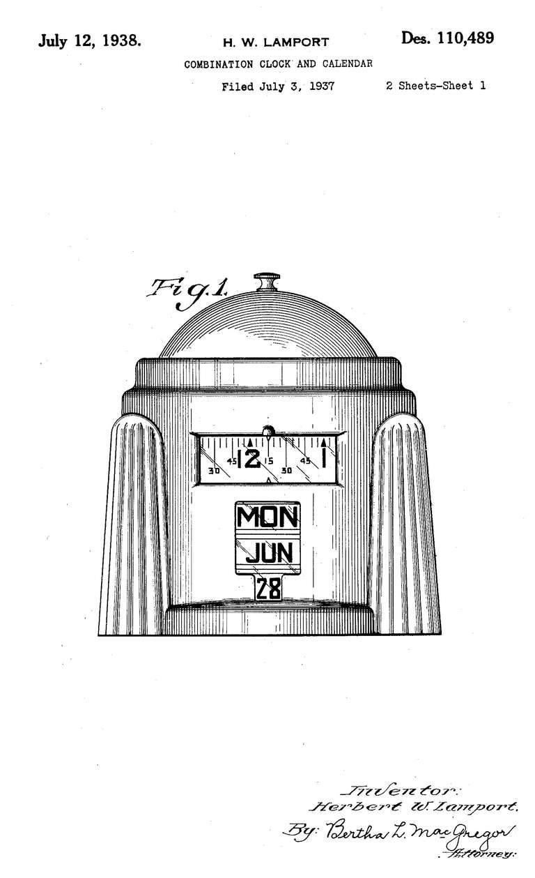 Painted American Art Deco Black Kal-Klock Mechanical Combination Alarm Clock/Calendar