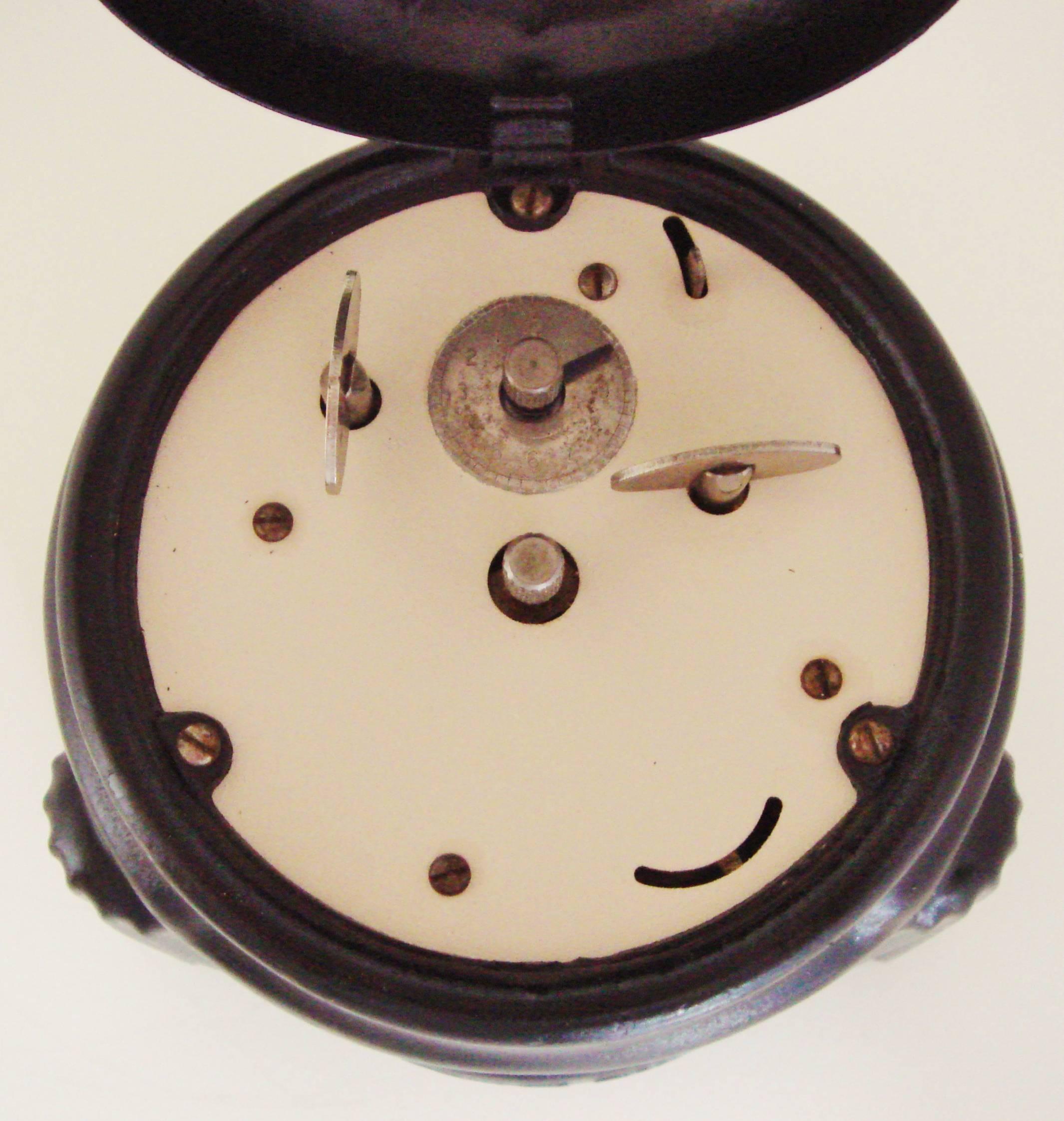Mid-20th Century American Art Deco Black Kal-Klock Mechanical Combination Alarm Clock/Calendar