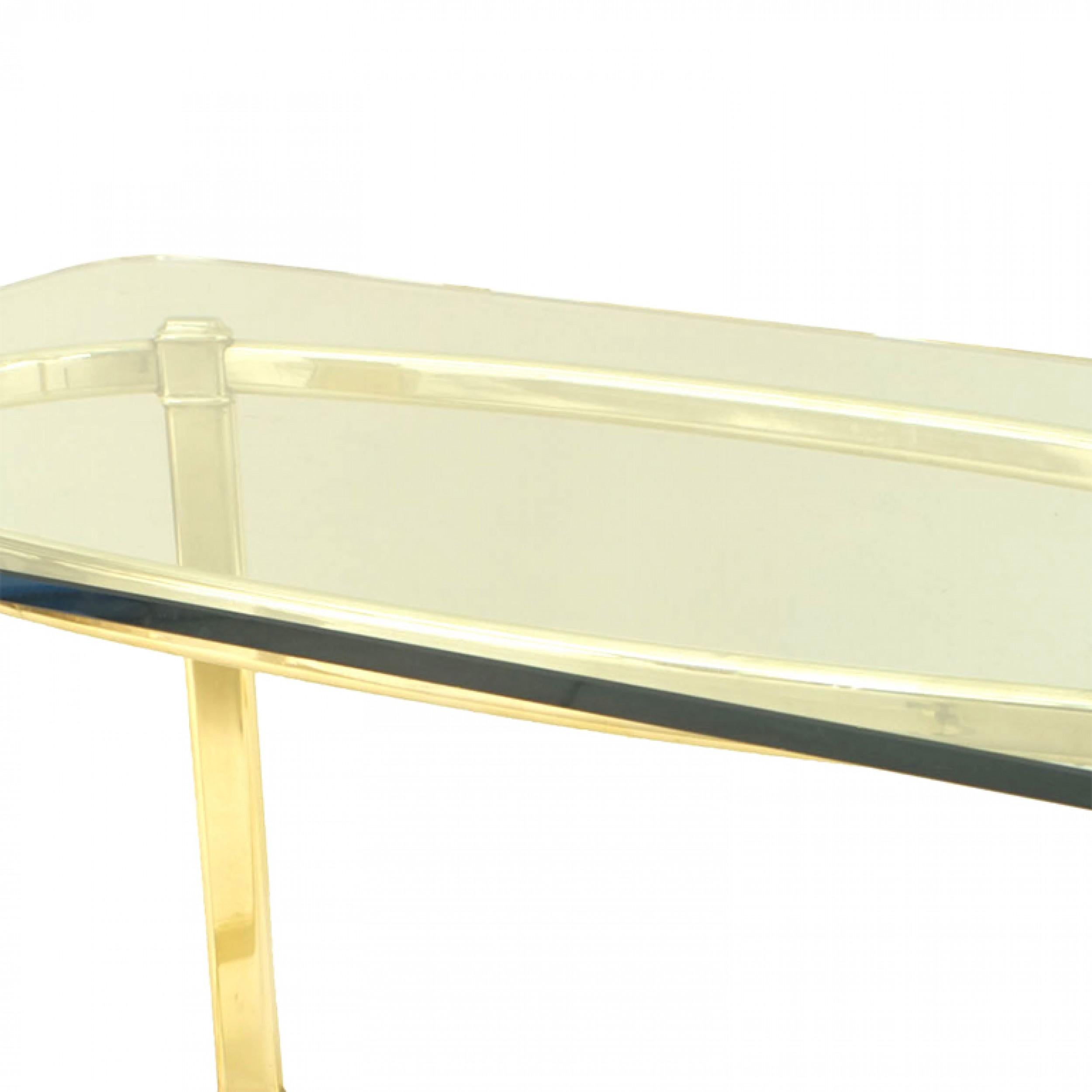 Etched American Art Deco Brass and Glass Dining Table For Sale