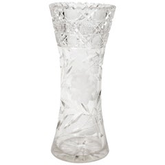 American Art Deco Brilliant Cut Glass Vase with Etched Floral Designs