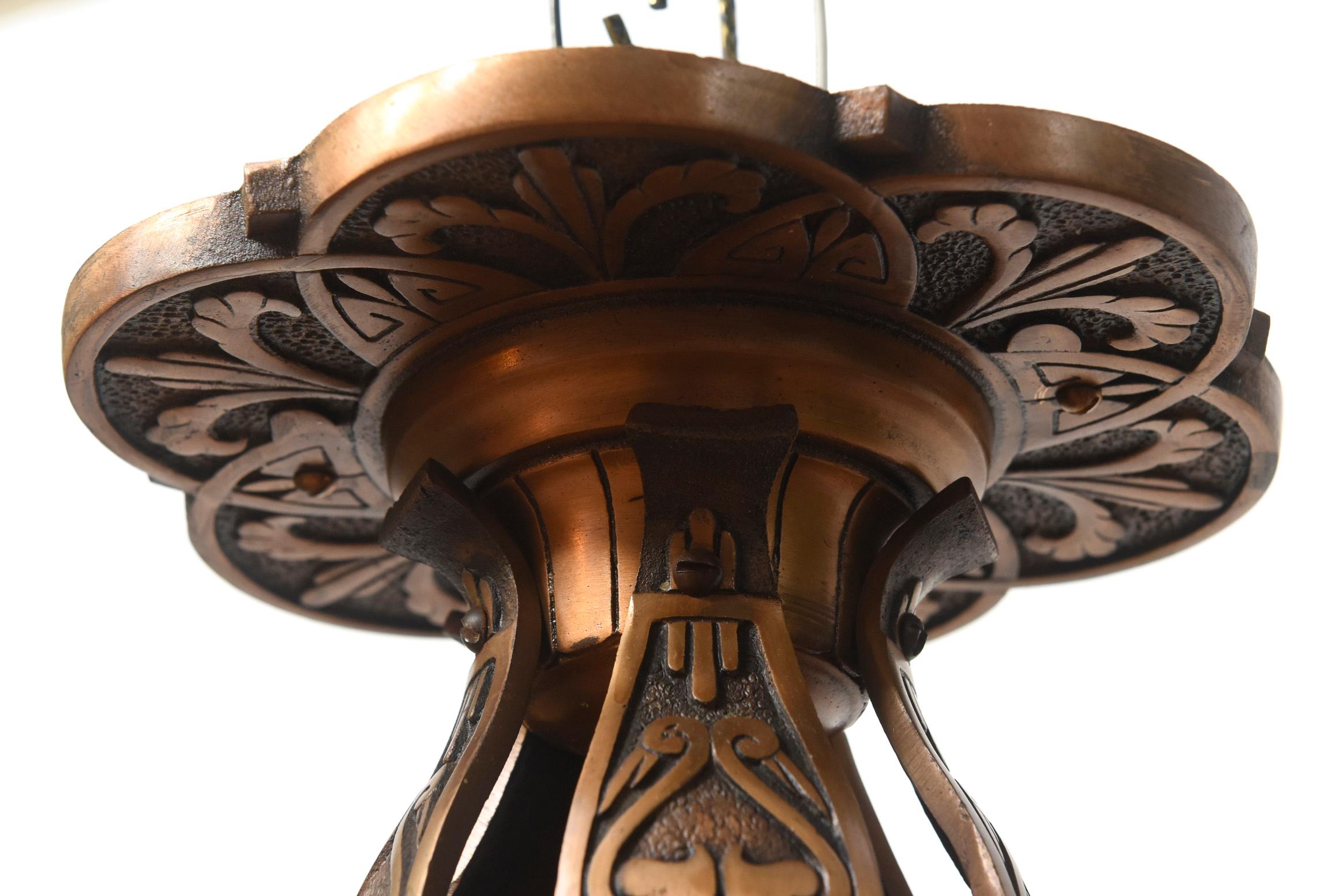 American Art Deco Bronze and Glass Chandelier by Markel 5