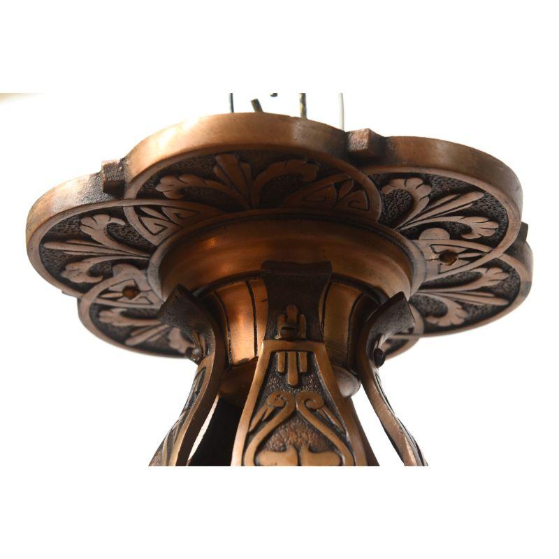 American Art Deco Bronze and Glass Chandelier by Markel 2