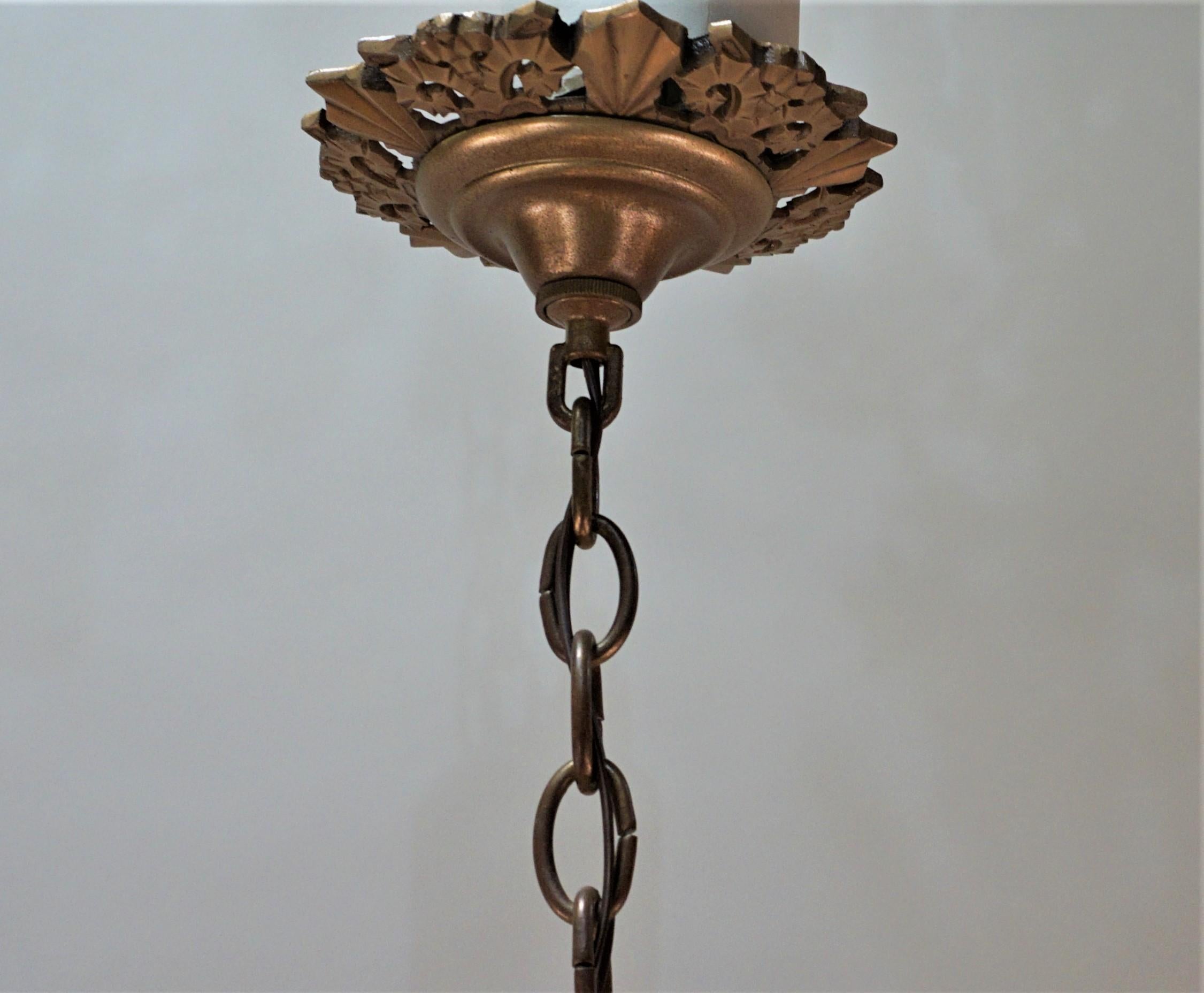 Mid-20th Century American Art Deco Bronze and Glass Chandelier by Midwest Mfg. Co
