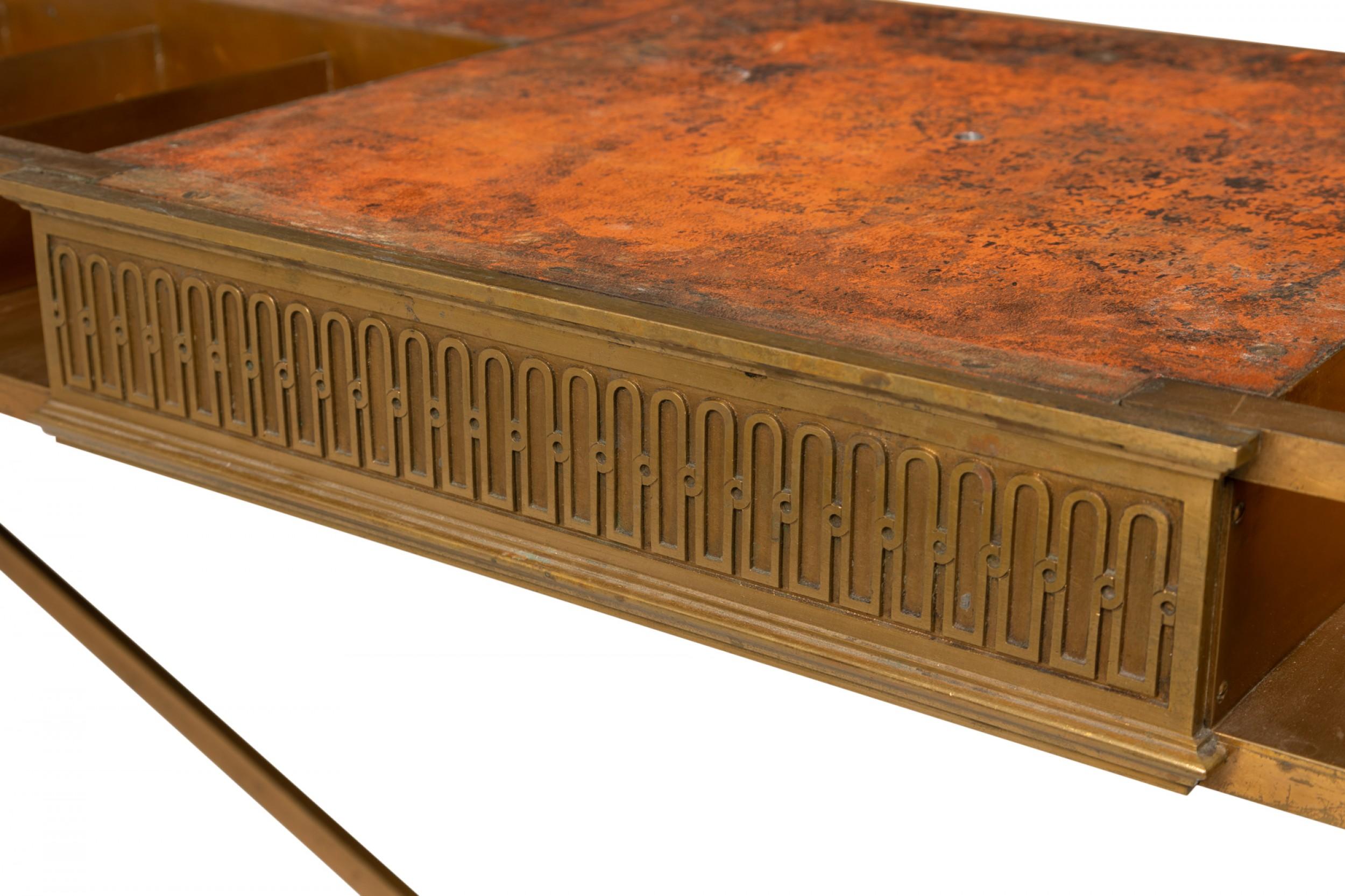 American Art Deco Bronze and Marble Bank Console Table For Sale 14