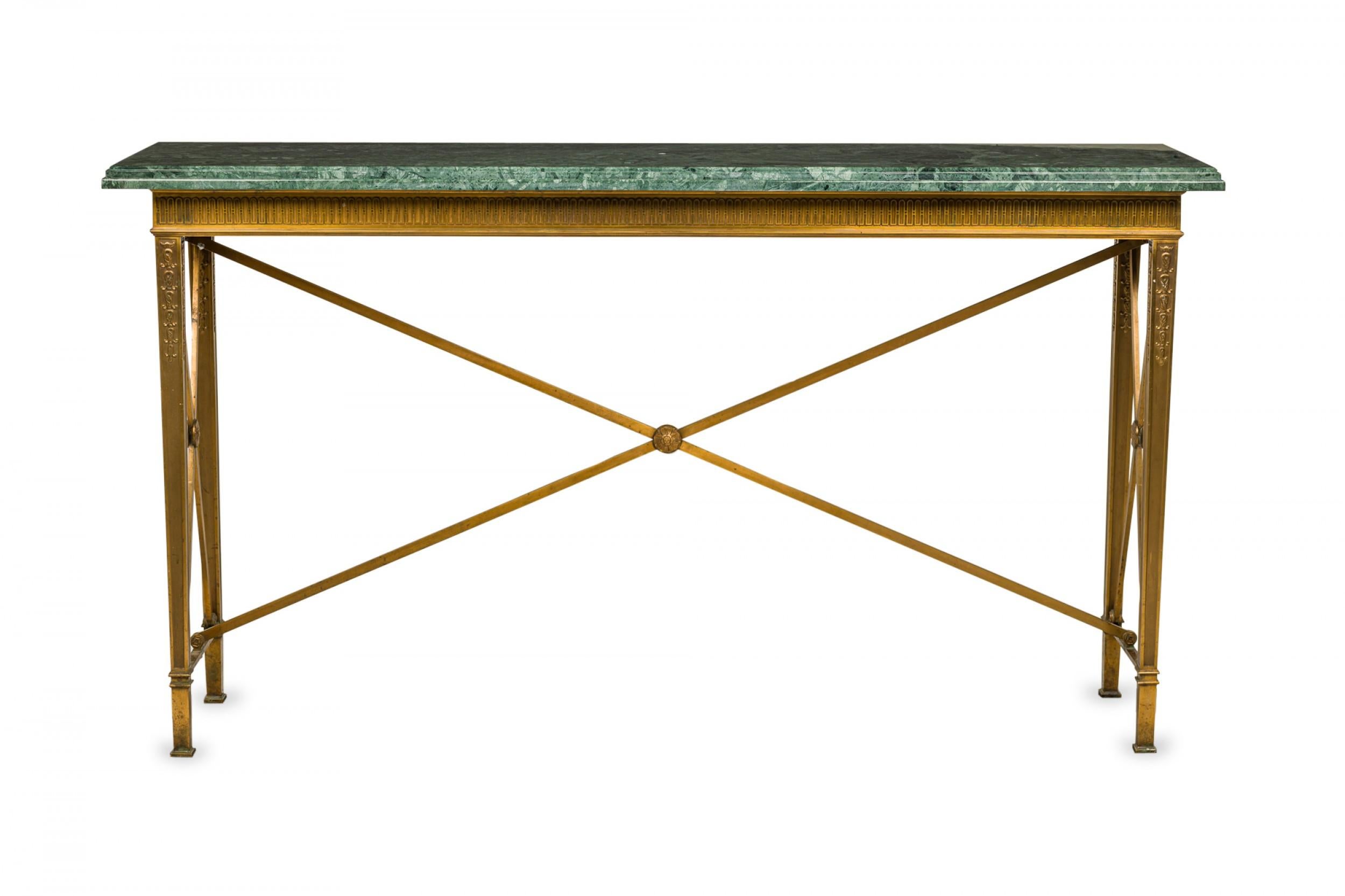 American Art Deco Bronze and Marble Bank Console Table For Sale 1
