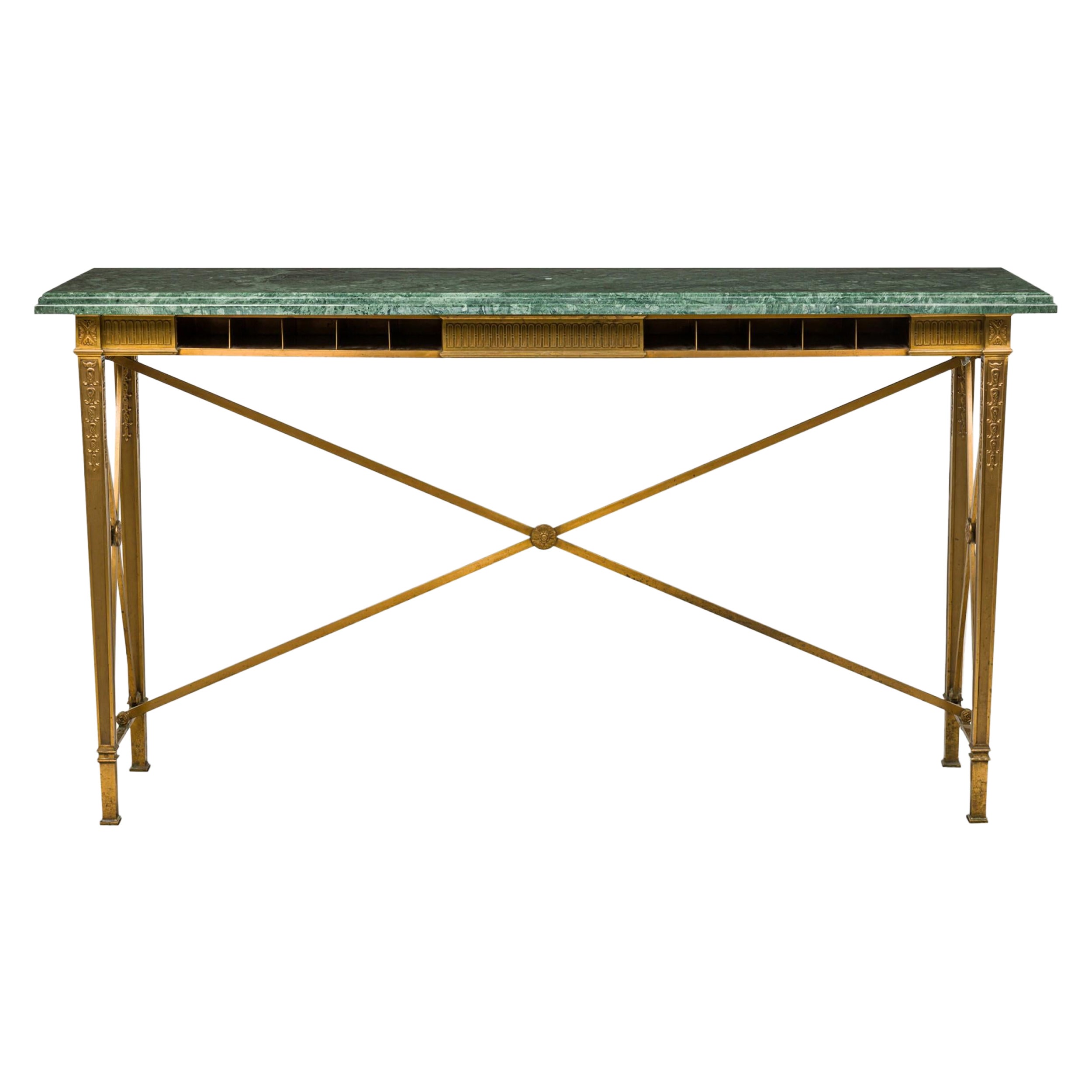 Console à tirelire Art déco américaine en bronze et marbre