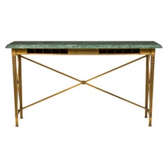 Mesa Consola Americana Art Decó de Bronce y Banco de Mármol