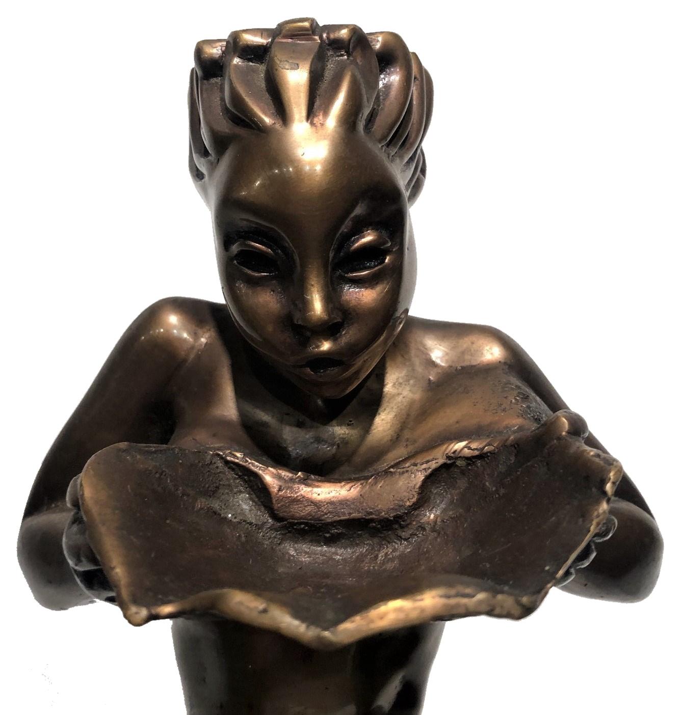 American Art Deco Bronze Sculpture of a Nude Woman w/ Sea Shell, ca. 1920s For Sale 5