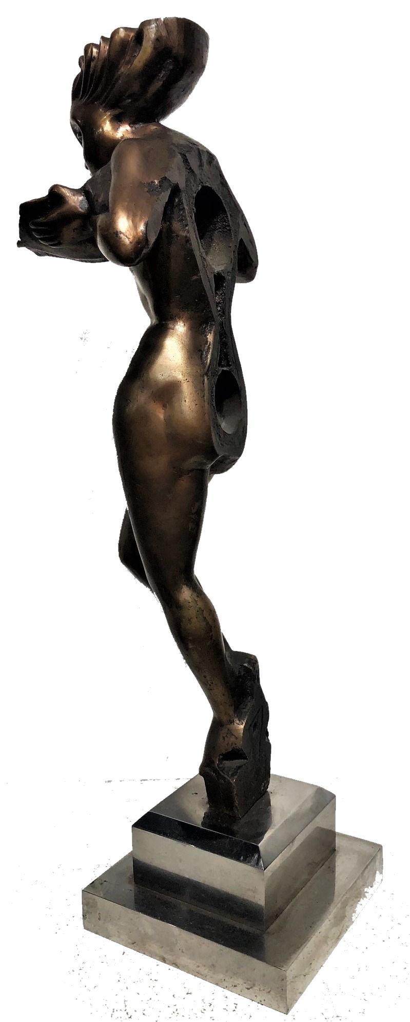 American Art Deco Bronze Sculpture of a Nude Woman w/ Sea Shell, ca. 1920s For Sale 4