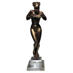 American Art Deco Bronze Sculpture of a Nude Woman w/ Sea Shell, ca. 1920s