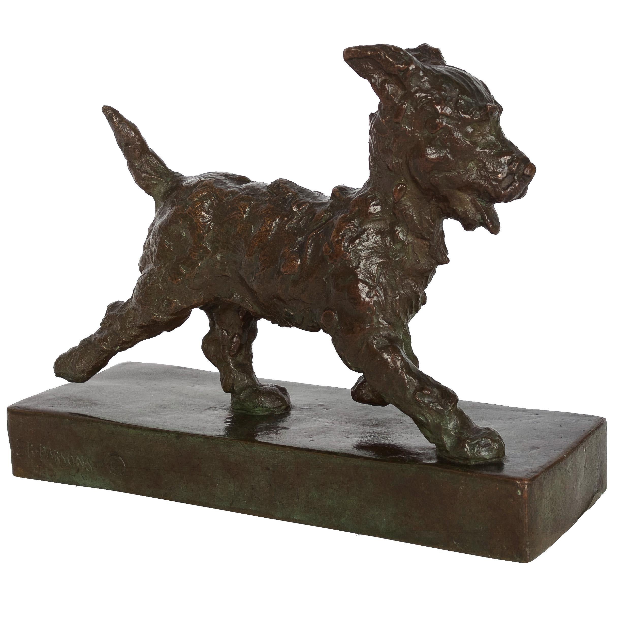 A very fine model of a Running Terrier from Edith Barretto Parsons' rather rare series of bookends capturing this playful creature in a variety of activities, it is a subject that was cast exclusively by the Gorham Co. foundry. It retains a