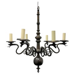 American Art Deco Bronze Snake Chandelier
