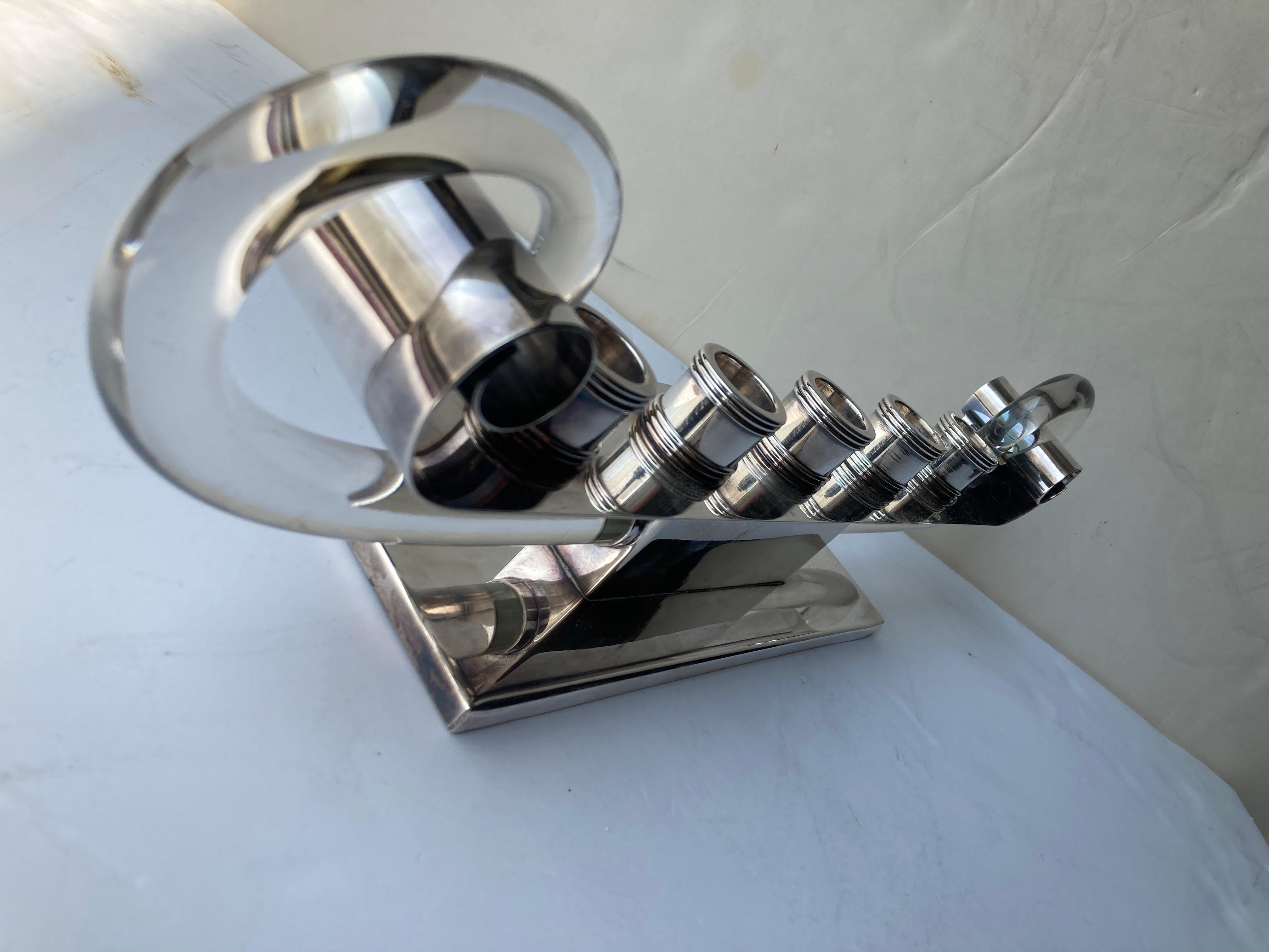 American Art Deco candelabra chrome glass  attributed to James Amster . In Good Condition For Sale In Los Angeles, CA