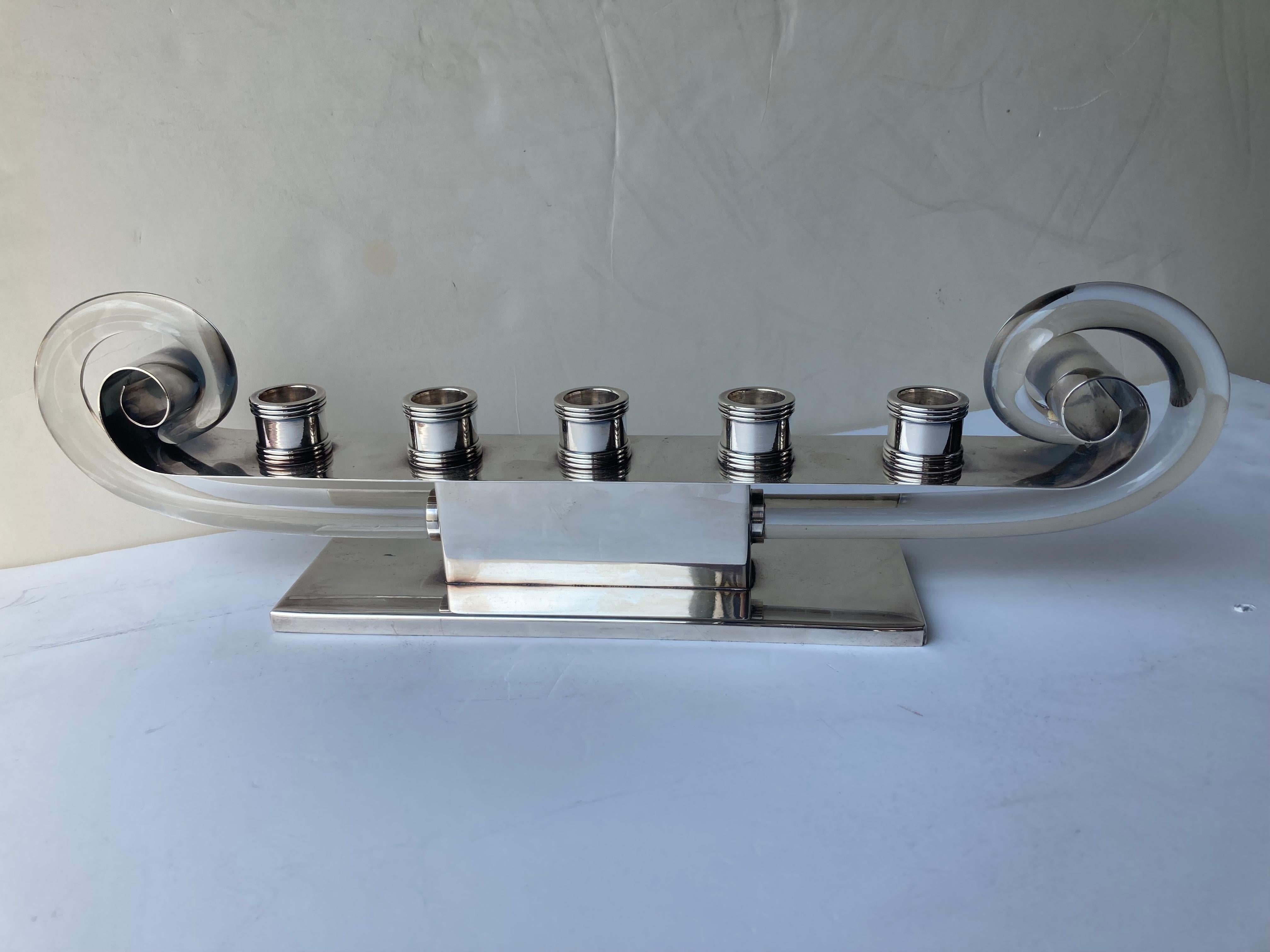 American Art Deco candelabra chrome glass  attributed to James Amster . For Sale 1