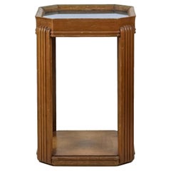American Art Deco Carved Wood and Blue Mirror Pedestal or Tall Side Table