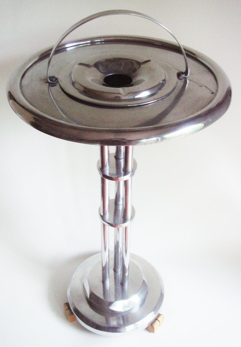 American Art Deco Cast Aluminum and Bakelite Floor Standing Ashtray