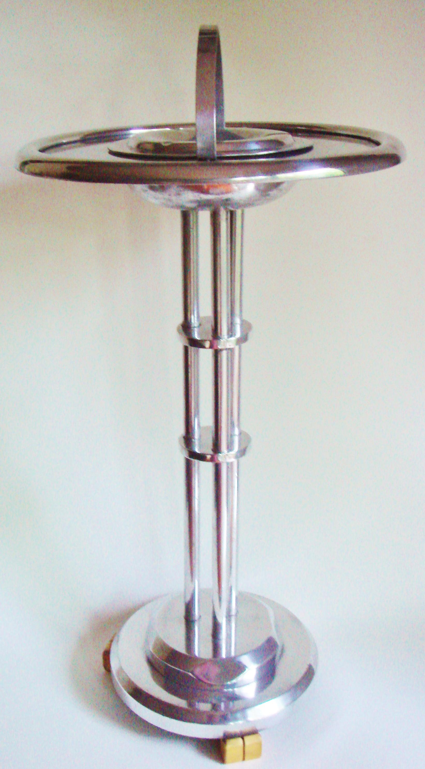 Molded American Art Deco Cast Aluminum and Bakelite Floor Standing Ashtray Table
