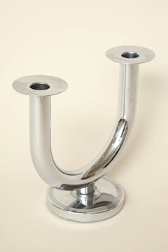 American Art Deco Chase Chrome Double Candlestick