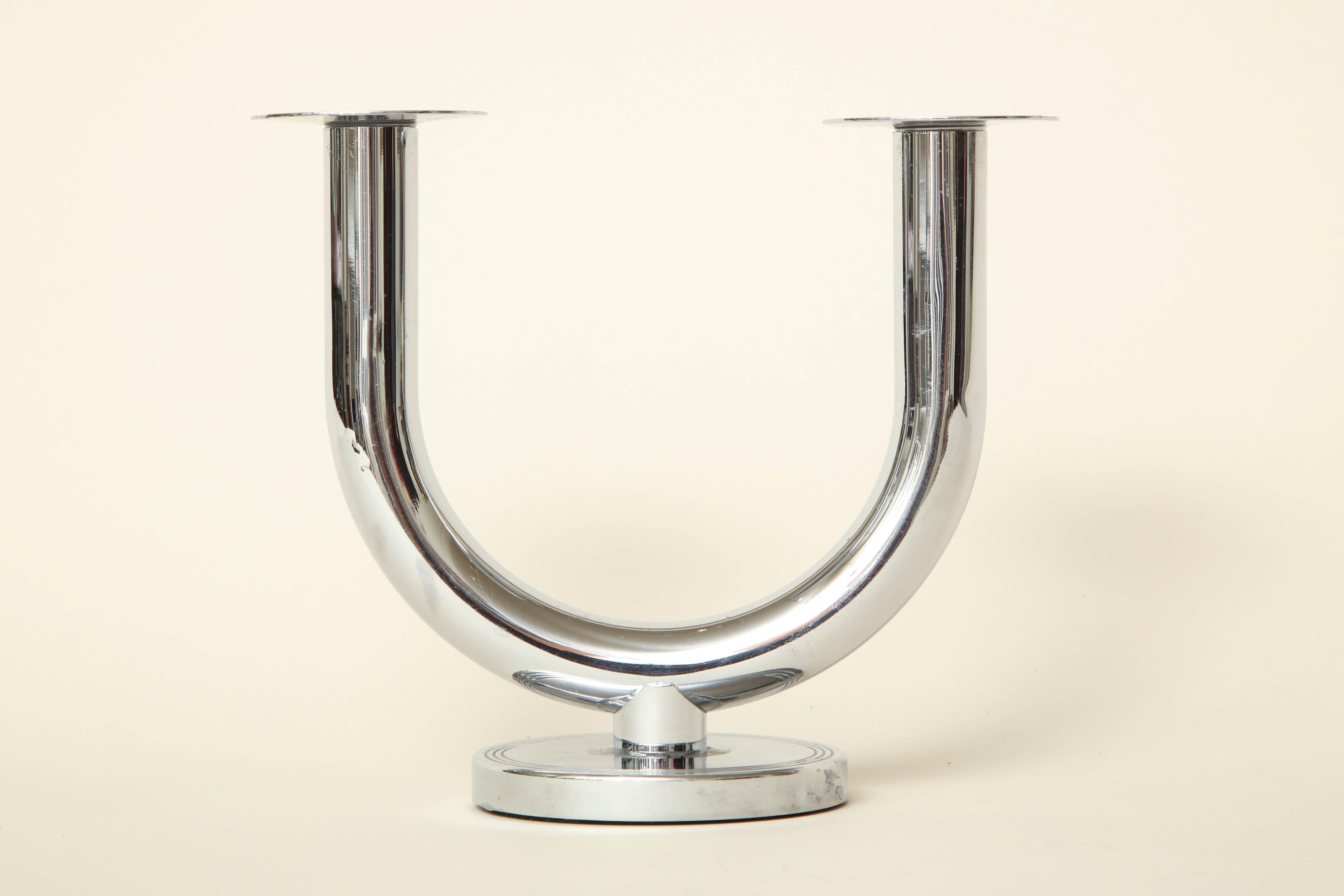 American Art Deco Chase Chrome Double Candlestick For Sale 2