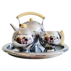 Vintage American Art Deco Chase Chrome & Plaskon 4-Piece Comet Tea Service