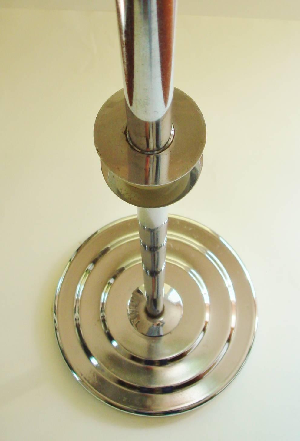 Enameled American Art Deco Chrome, Enamel and Frosted Glass Floor Uplighter/Torchiere For Sale