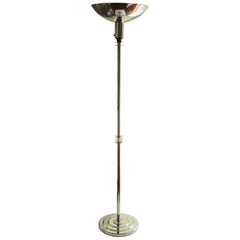 American Art Deco Chrome, Enamel and Frosted Glass Floor Uplighter/Torchiere