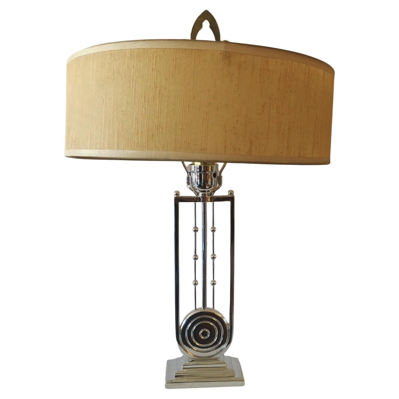 American Art Deco Chrome Plated, Cast Iron Table Lamp For Sale