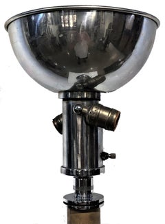 American Art Deco Chromed Metal Table Lamp w/ Leather Insert Stem, ca. 1930s