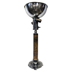 American Art Deco Chromed Metal Table Lamp w/ Leather Insert Stem, ca. 1930s