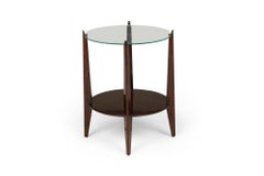 American Art Deco Circular Glass Top Lacquered Mahogany End / Side Table