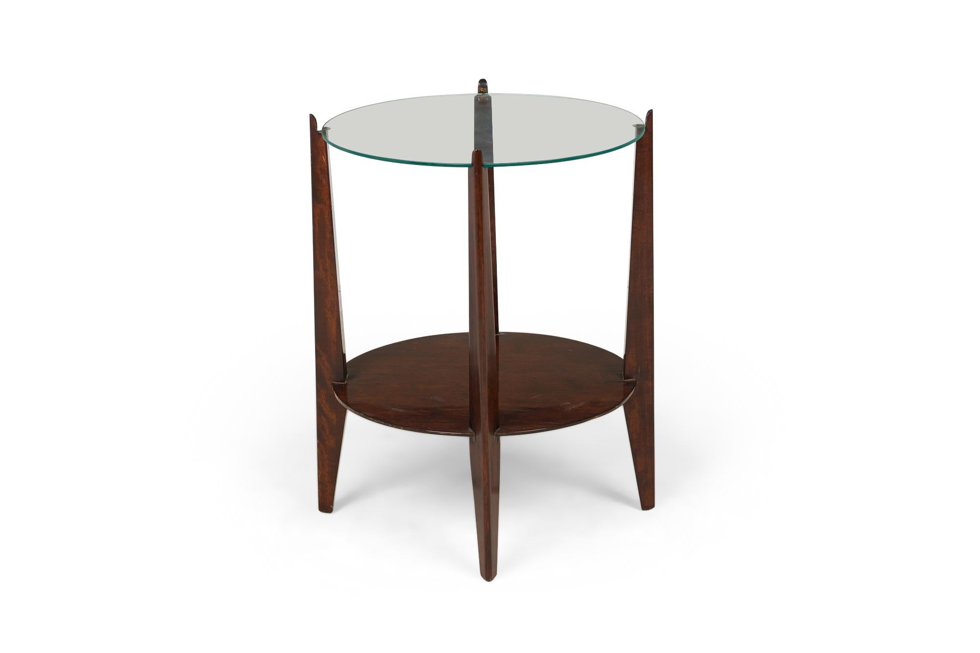 Mesa auxiliar de caoba lacada con tapa circular de cristal Art Decó americano Grabado en venta