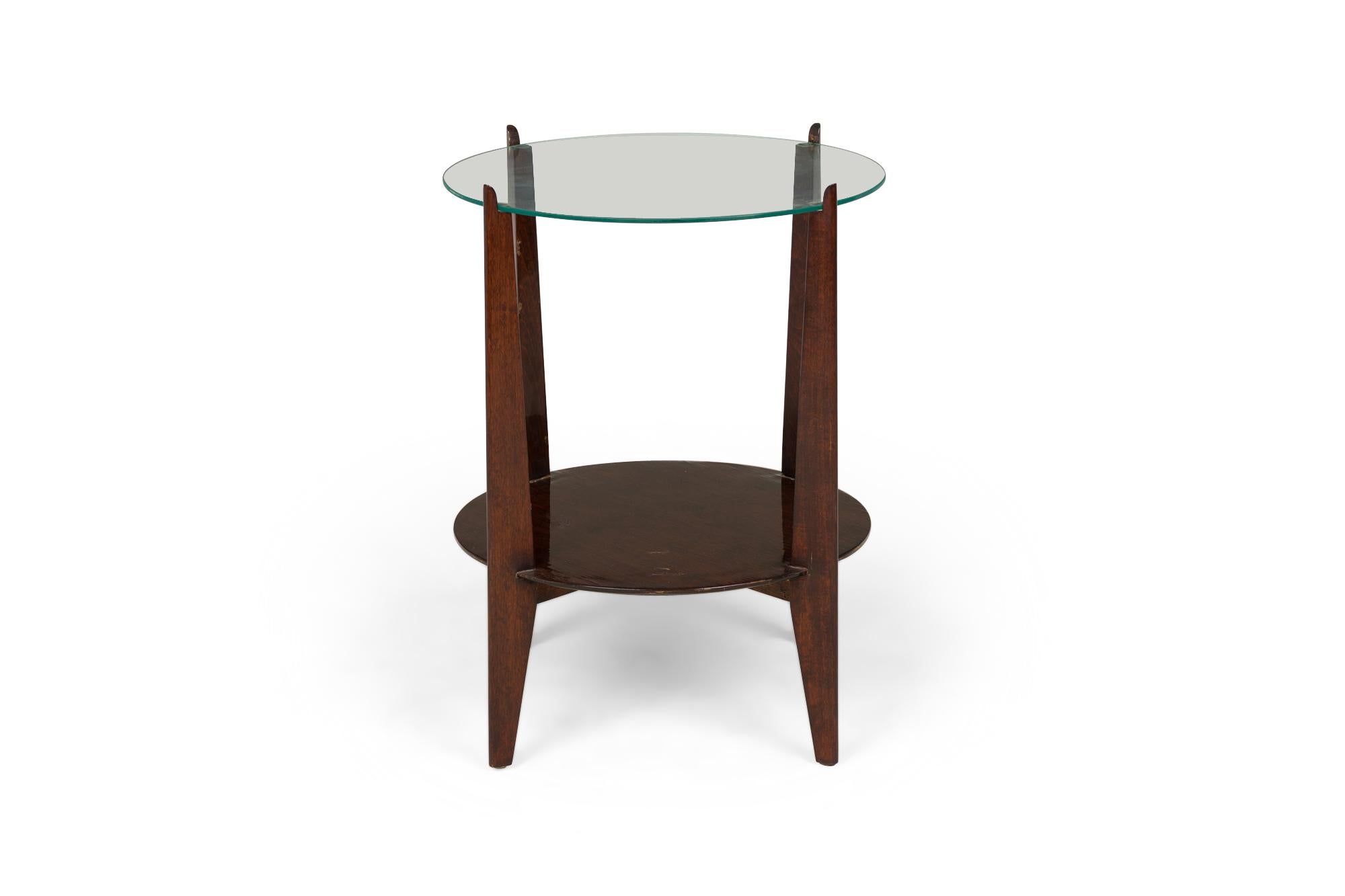 Mesa auxiliar de caoba lacada con tapa circular de cristal Art Decó americano en Bueno estado para la venta en Queens, NY