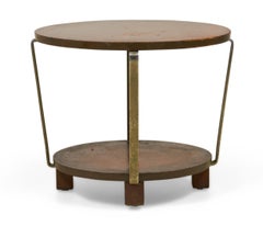 American Art Deco Circular Walnut and Brass Occasional / Side Table