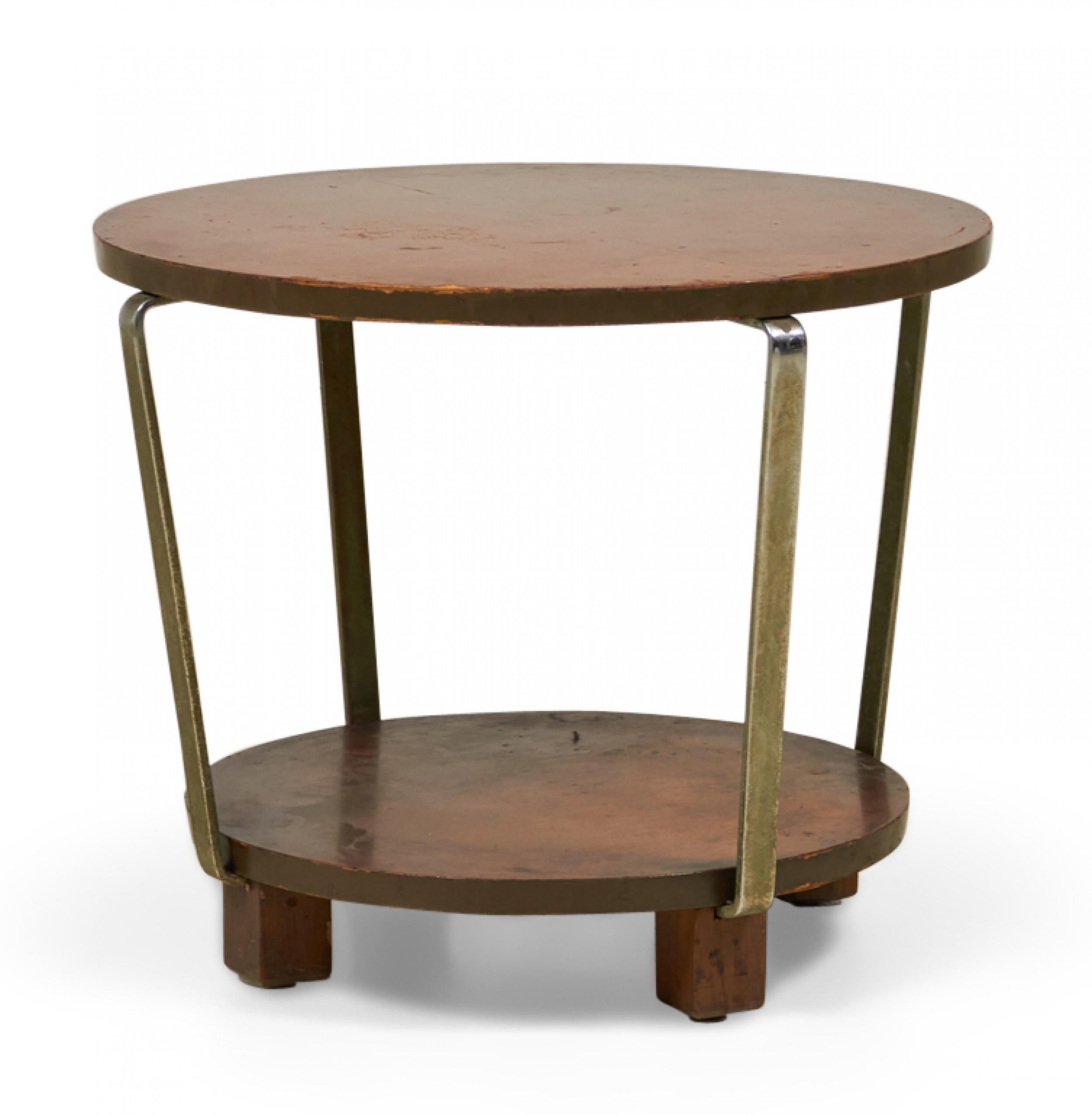 American Art Deco Circular Walnut and Brass Occasional / Side Table In Good Condition For Sale In New York, NY