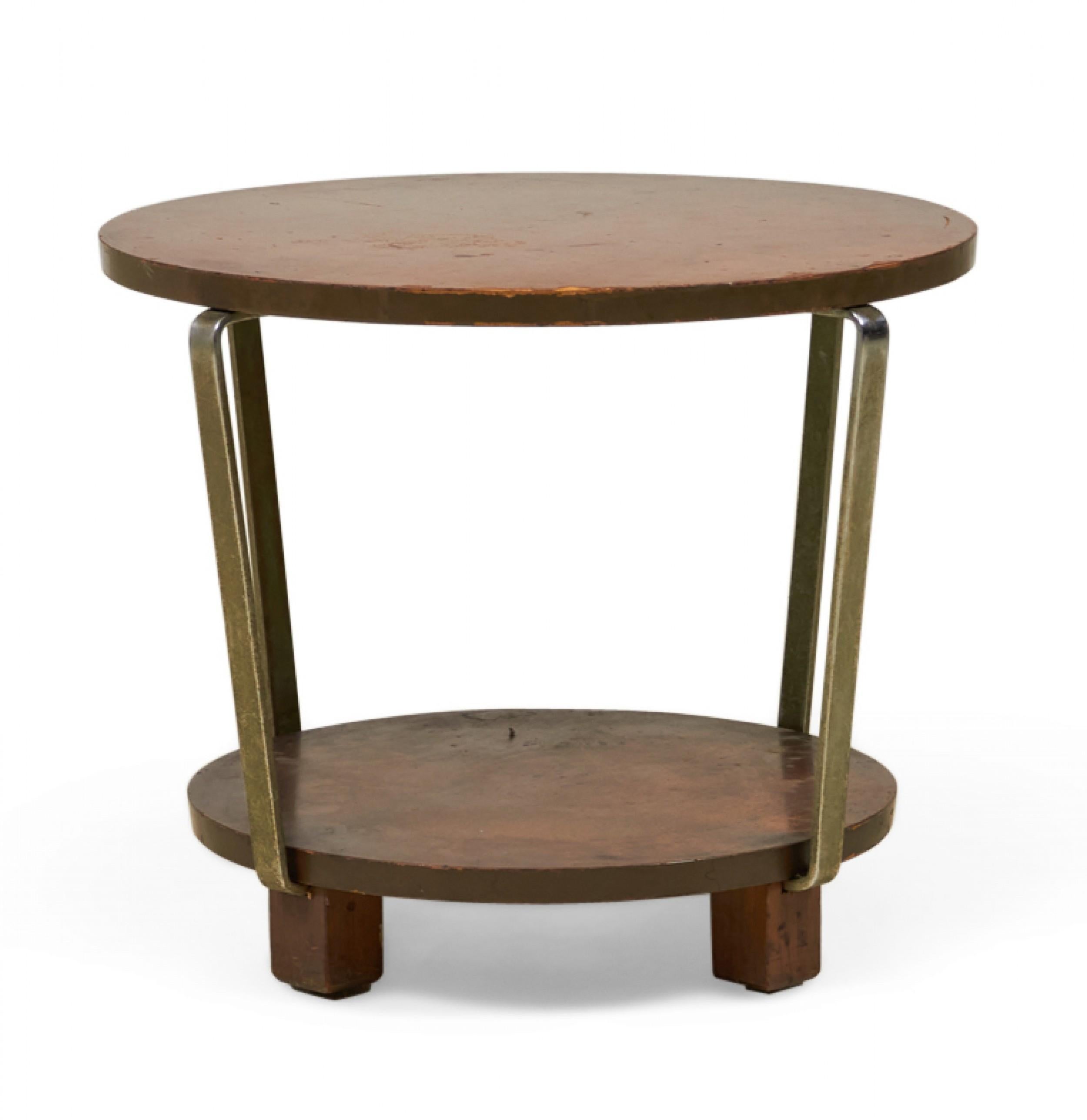 20th Century American Art Deco Circular Walnut and Brass Occasional / Side Table For Sale