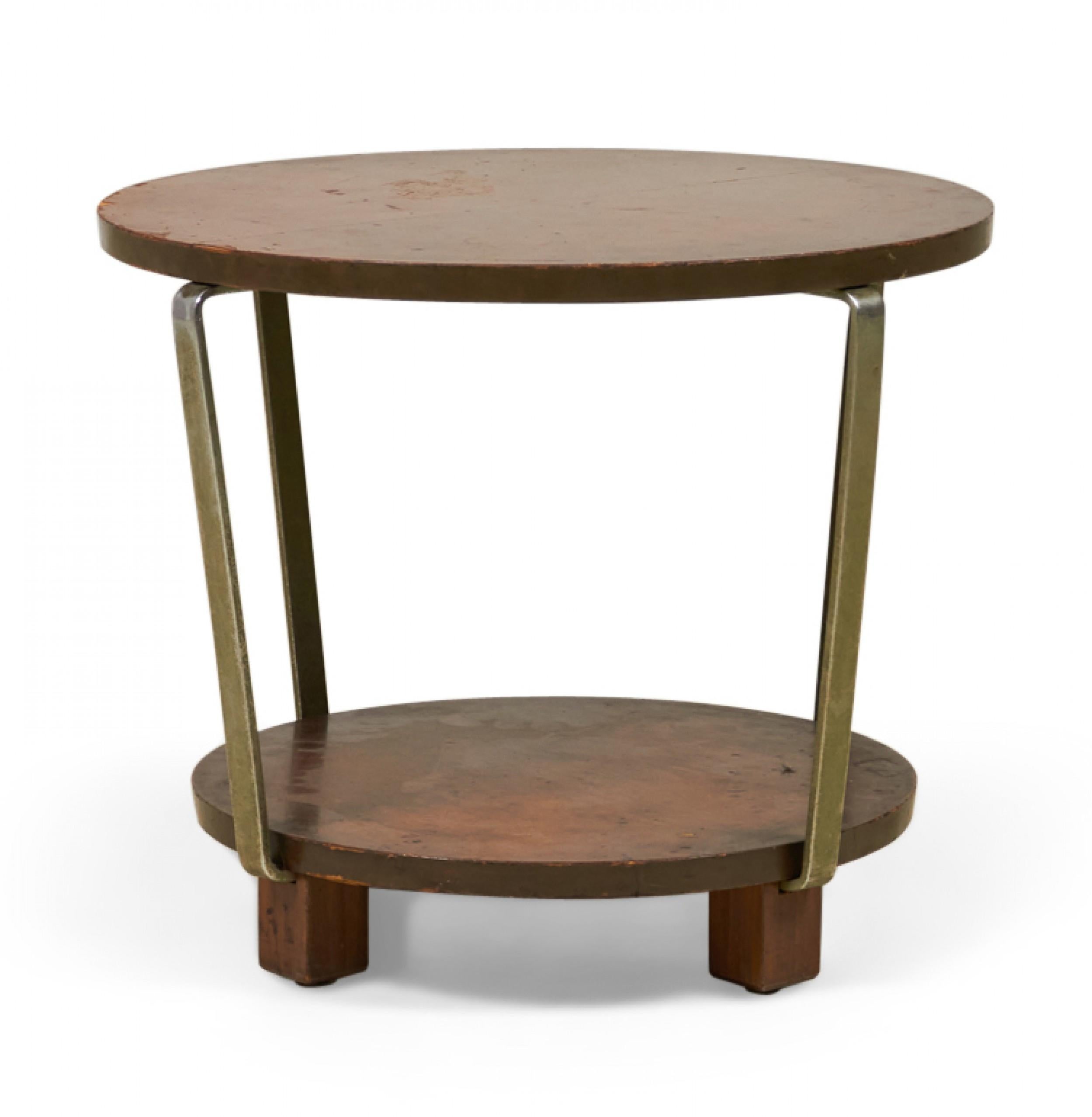 Wood American Art Deco Circular Walnut and Brass Occasional / Side Table For Sale