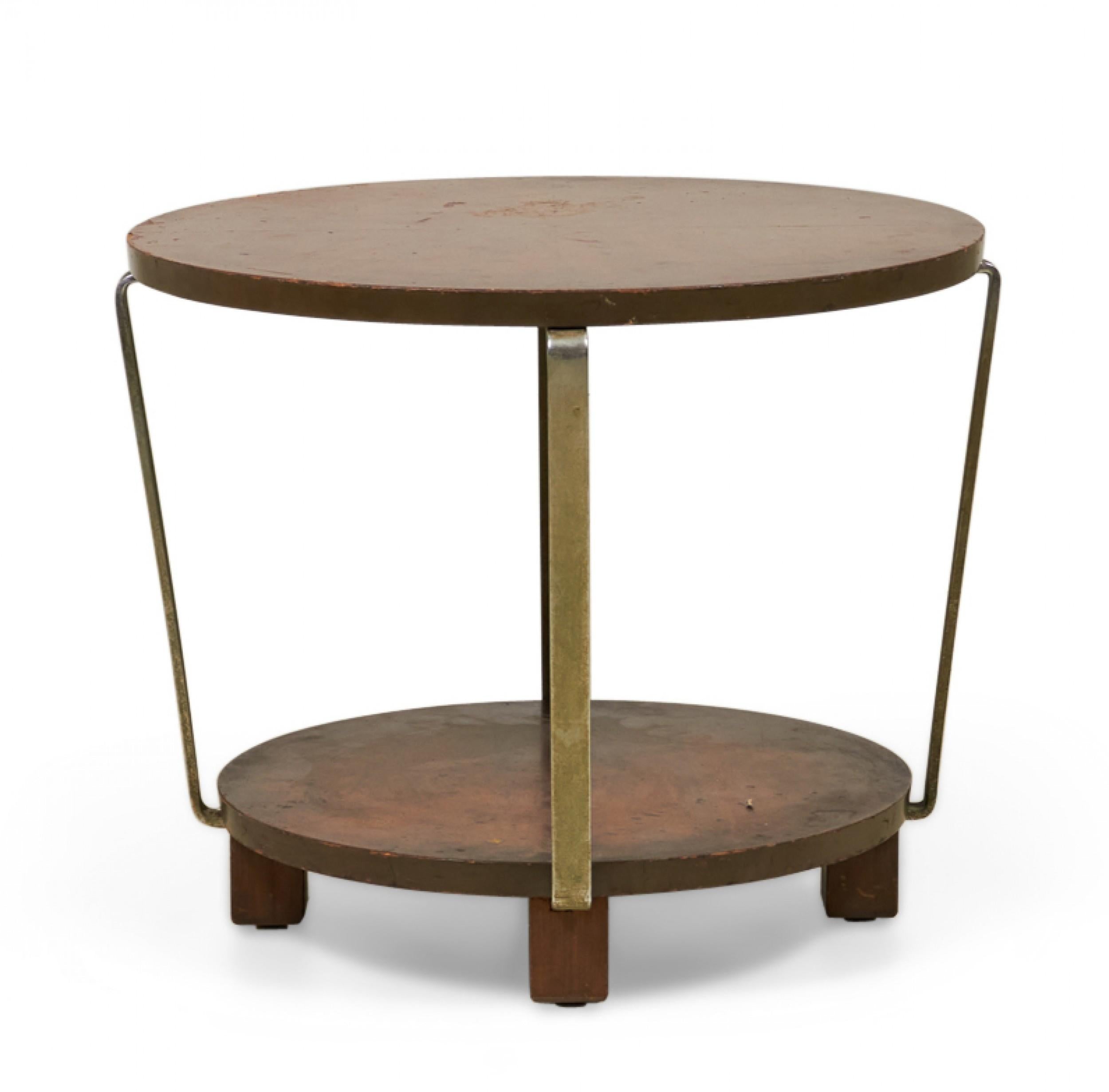American Art Deco Circular Walnut and Brass Occasional / Side Table For Sale 1