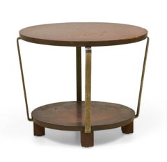 American Art Deco Circular Walnut and Brass Occasional / Side Table