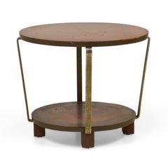 Table d'appoint circulaire en noyer et laiton de style art déco américain