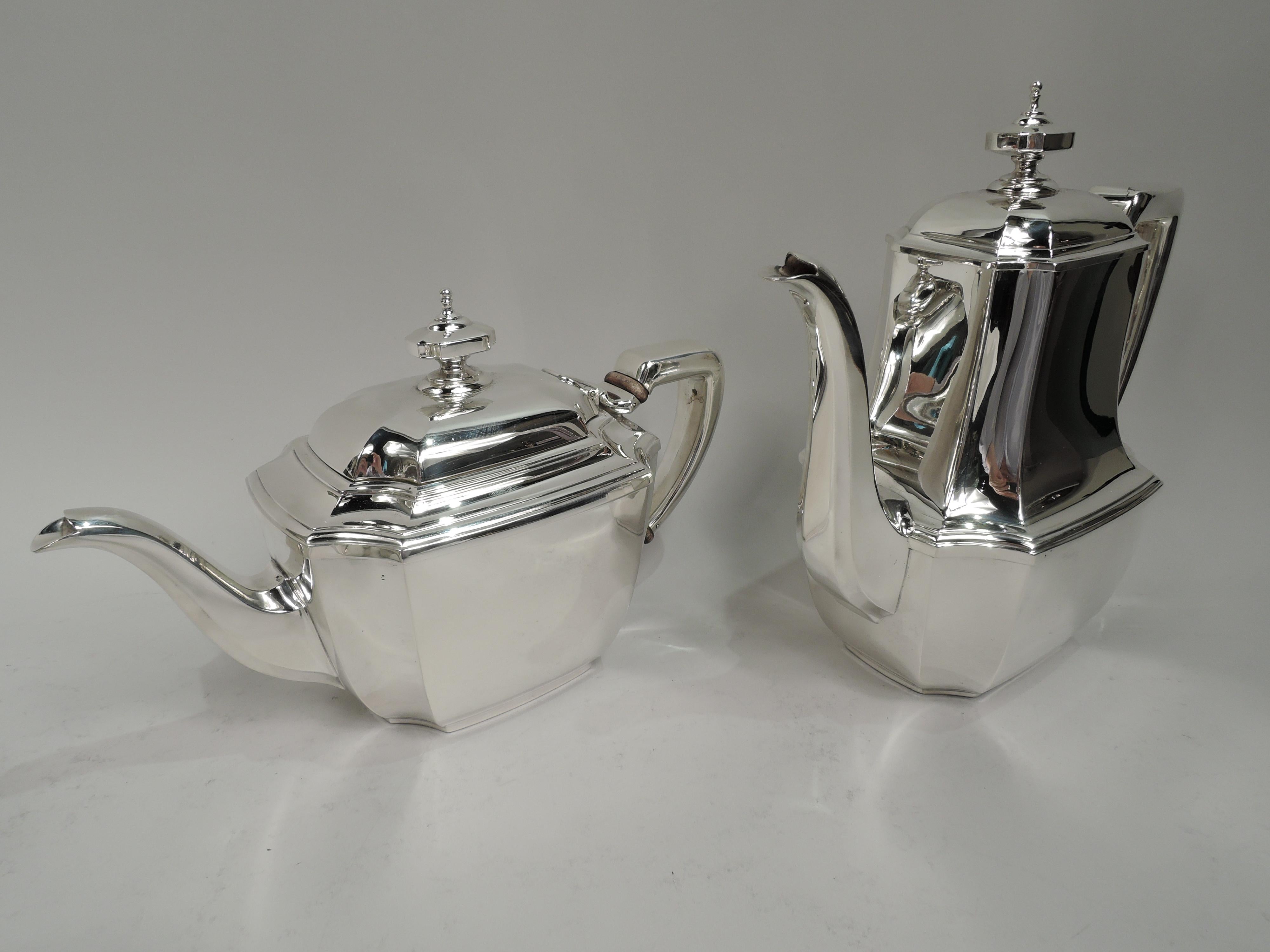 American Art Deco Classic, Tiffany Hampton Coffee & Tea 5-Piece Set In Good Condition In New York, NY