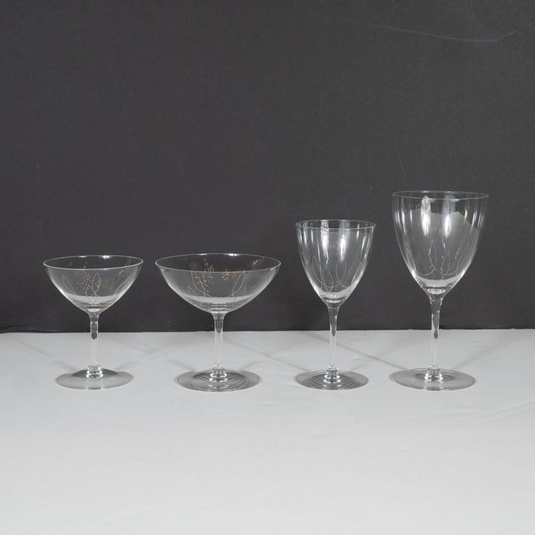 American Art Deco Complete Set of Eight Etched Glasses, 32 Glasses ...