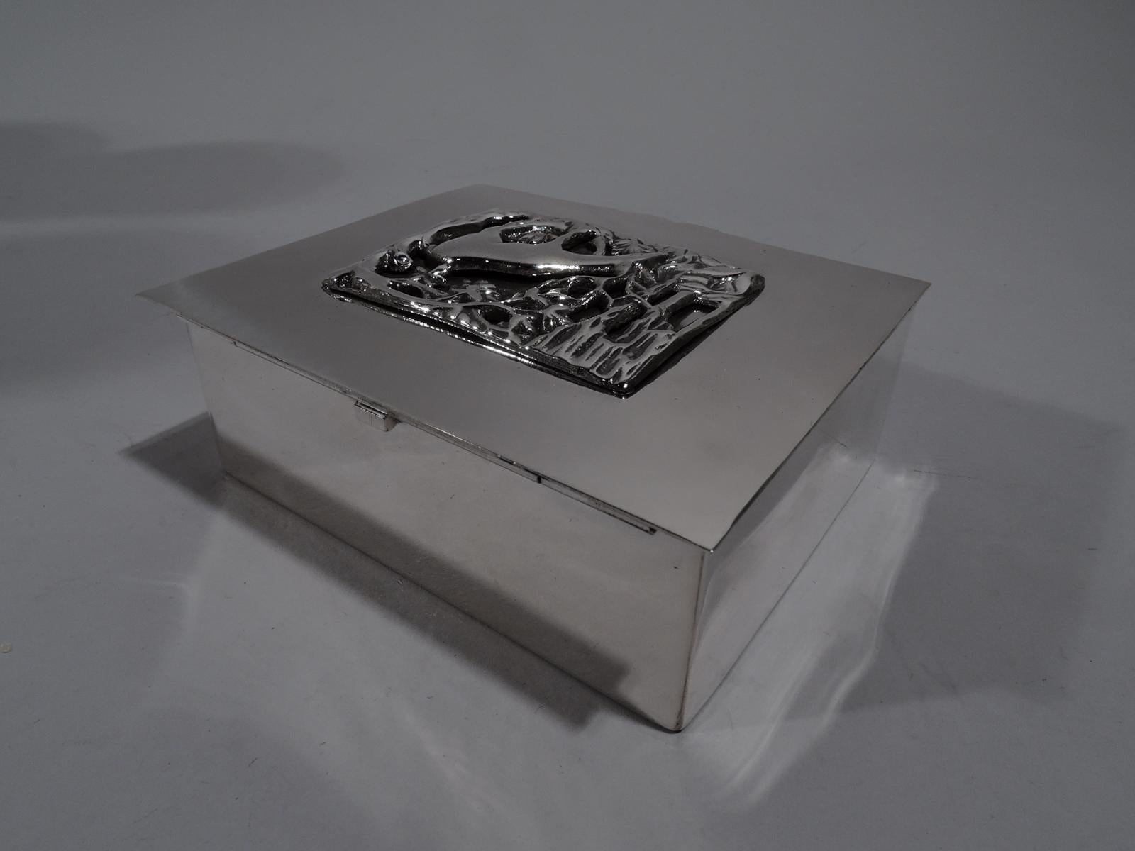American Art Deco Craftsman Handmade Sterling Silver Gazelle Box In Good Condition In New York, NY