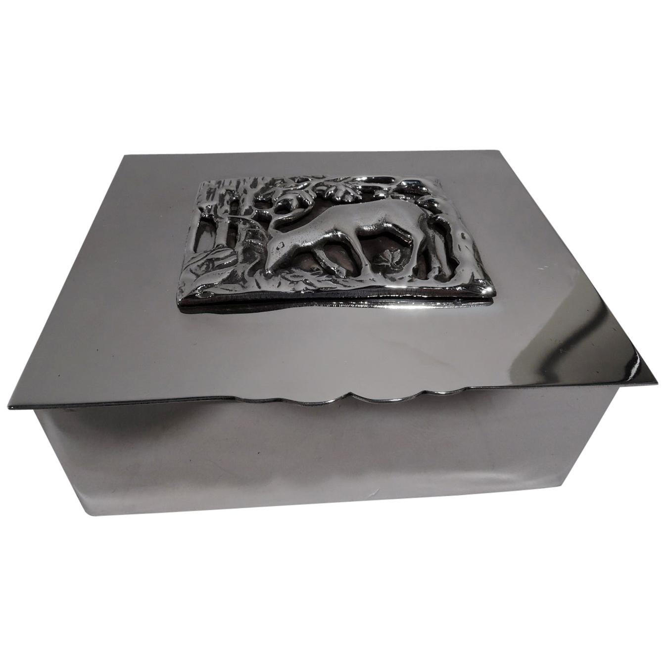 American Art Deco Craftsman Handmade Sterling Silver Gazelle Box