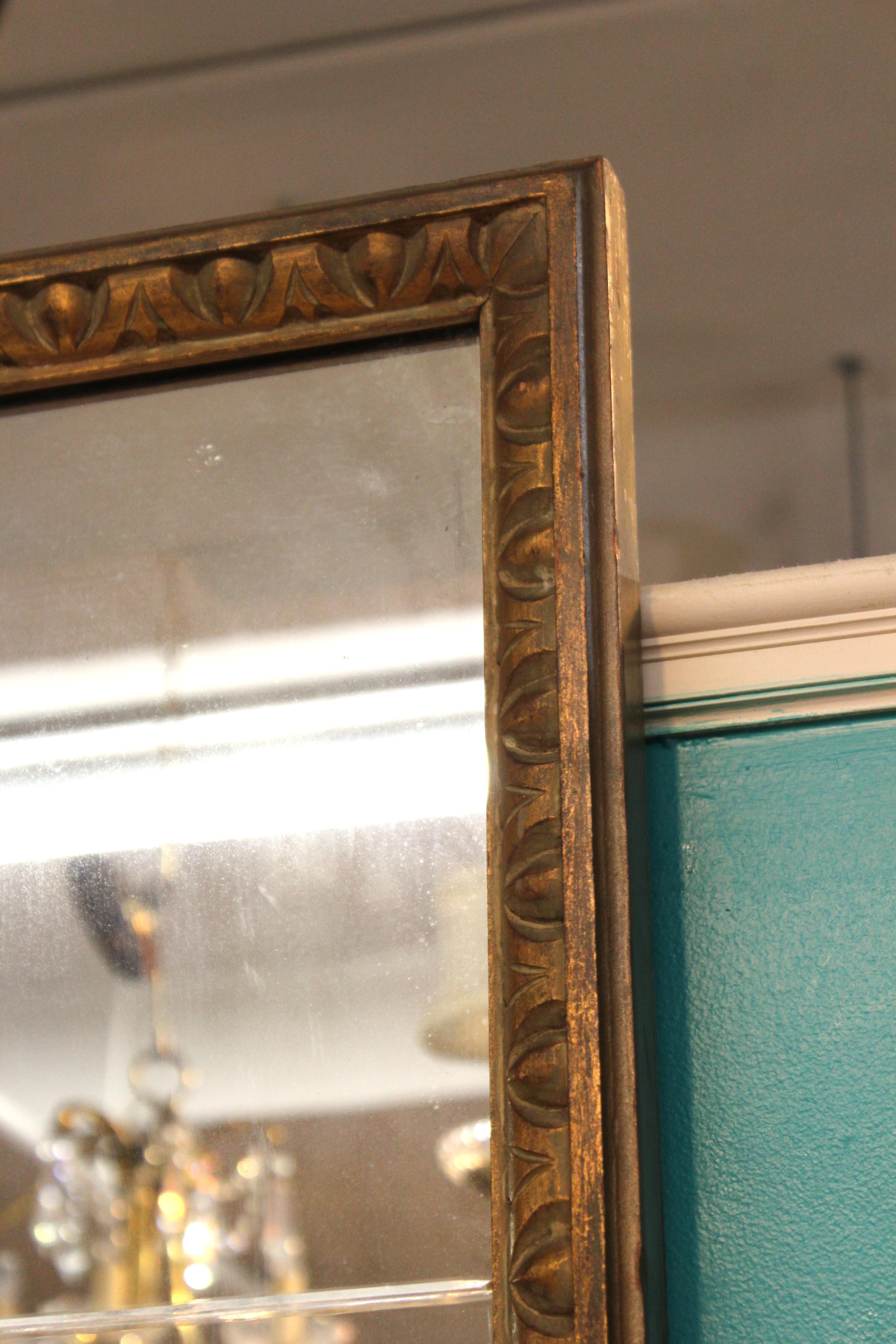 American Art Deco Etched Mirror with Wooden Frame 2
