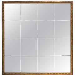 American Art Deco Etched Mirror with Wooden Frame