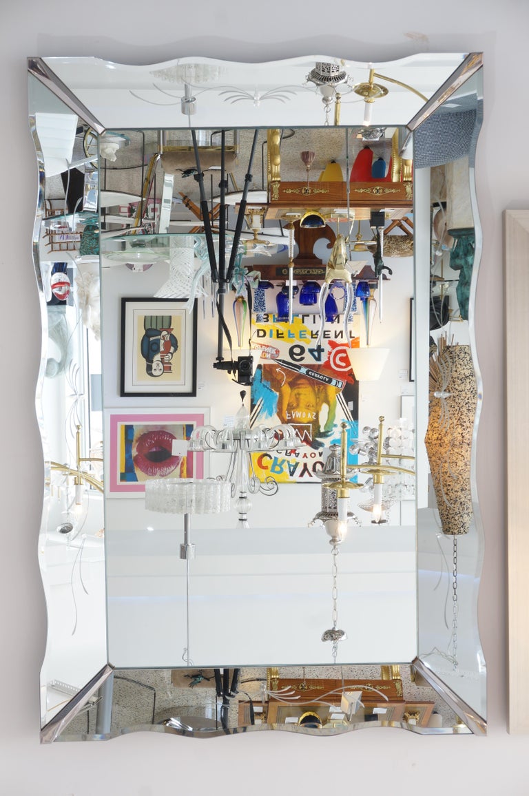 American Art Deco Etched Wall Mirror For Sale at 1stDibs