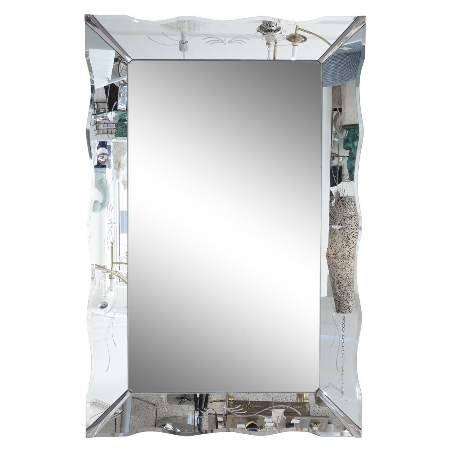 American Art Deco Etched Wall Mirror For Sale