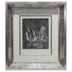 Used American Art Deco Etching "Girls Bathing" M. E. Groom, 1920s 